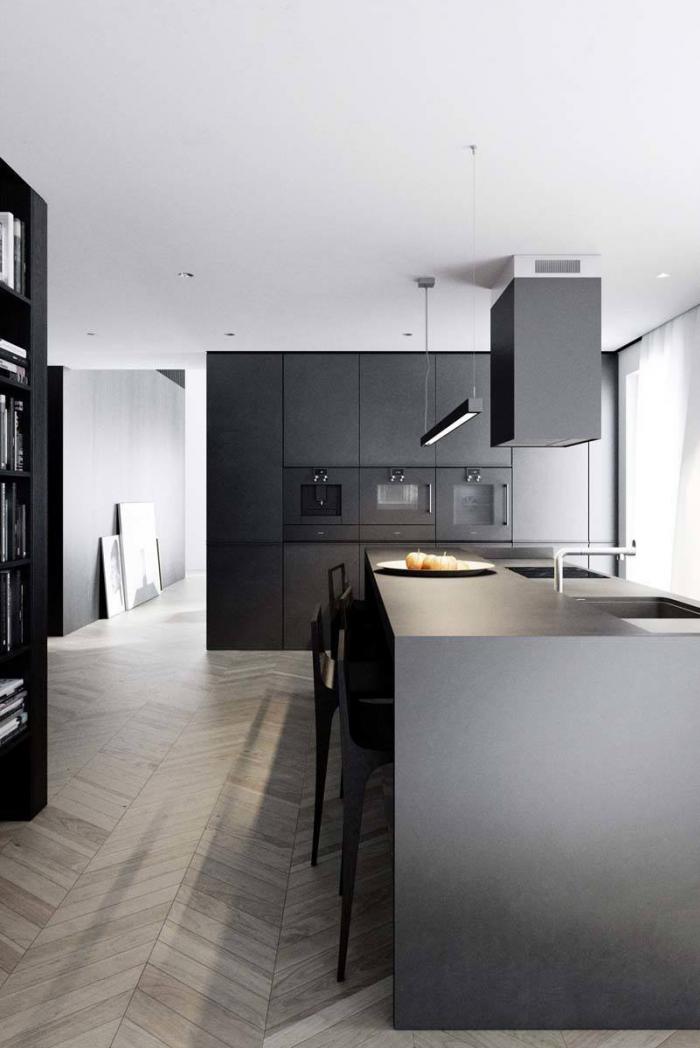 Дизайн кухни в чёрном и чёрно-белом цвете